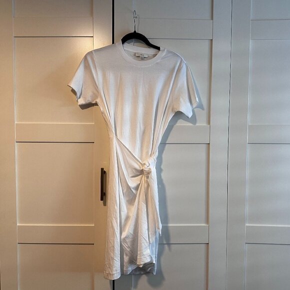 NEW Vince Tie Waist Short Sleeve Cotton Dress in White, Size X-Small - Picture 2 of 4
